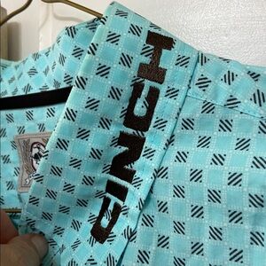 Cinch Men's Aqua Polka Dot Casual Button Down Shirt